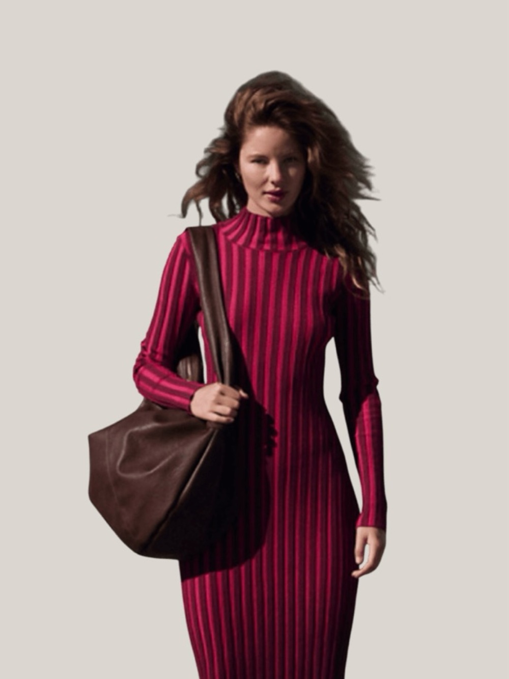 Free People Magenta Striped Ribbed Maxi Dress